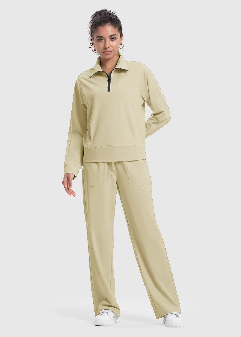 Women's 1/4 Half Zip Sweatshirt and Wide Leg Pants Lounge Sets
