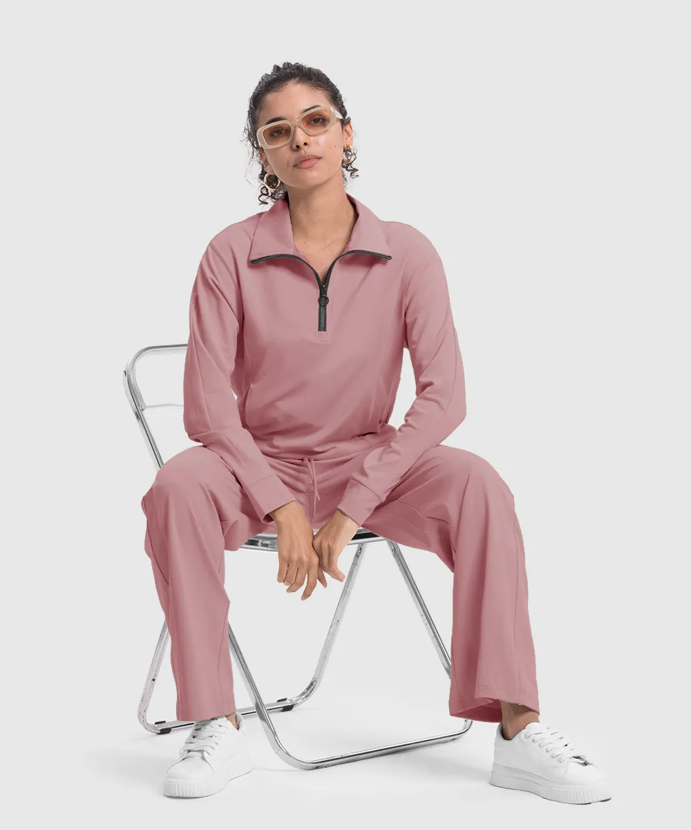 Women's 1/4 Half Zip Sweatshirt and Wide Leg Pants Lounge Sets