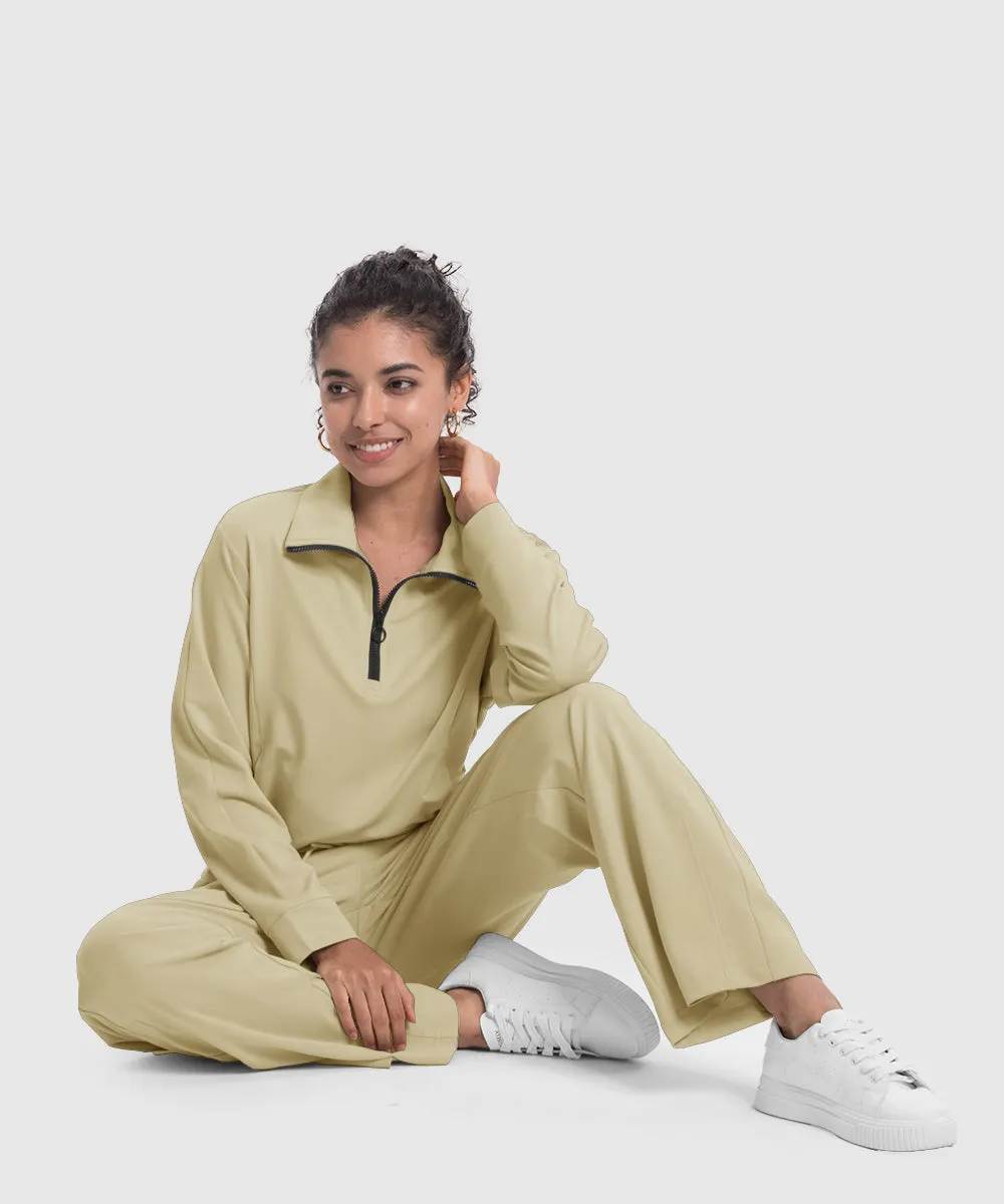 Women's 1/4 Half Zip Sweatshirt and Wide Leg Pants Lounge Sets