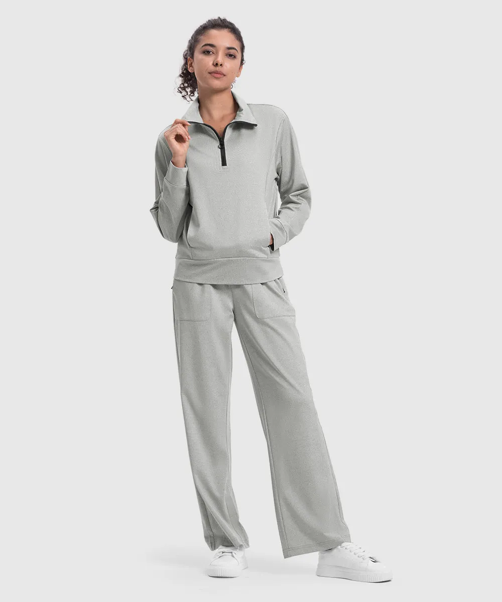 Women's 1/4 Half Zip Sweatshirt and Wide Leg Pants Lounge Sets