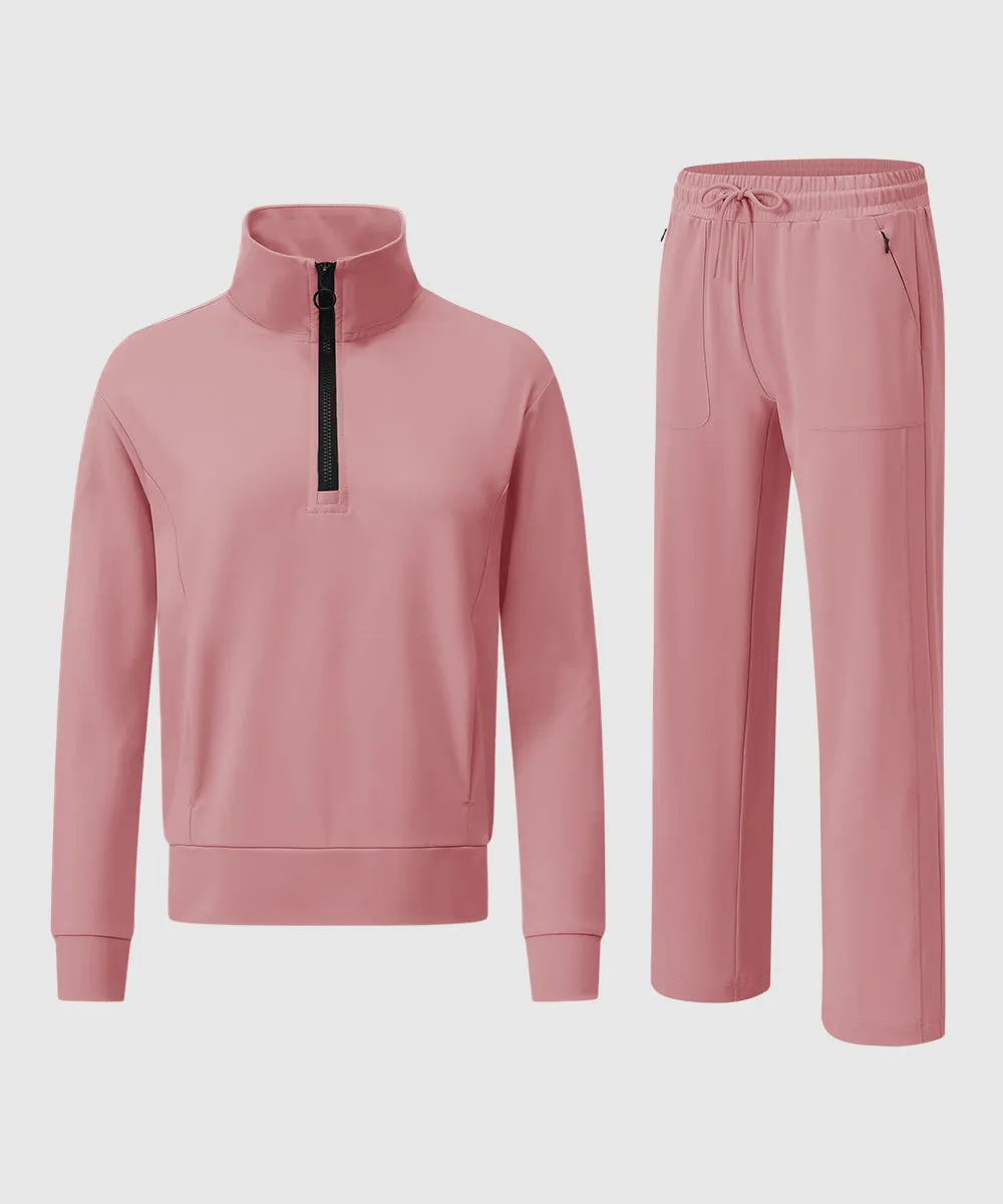 Women's 1/4 Half Zip Sweatshirt and Wide Leg Pants Lounge Sets