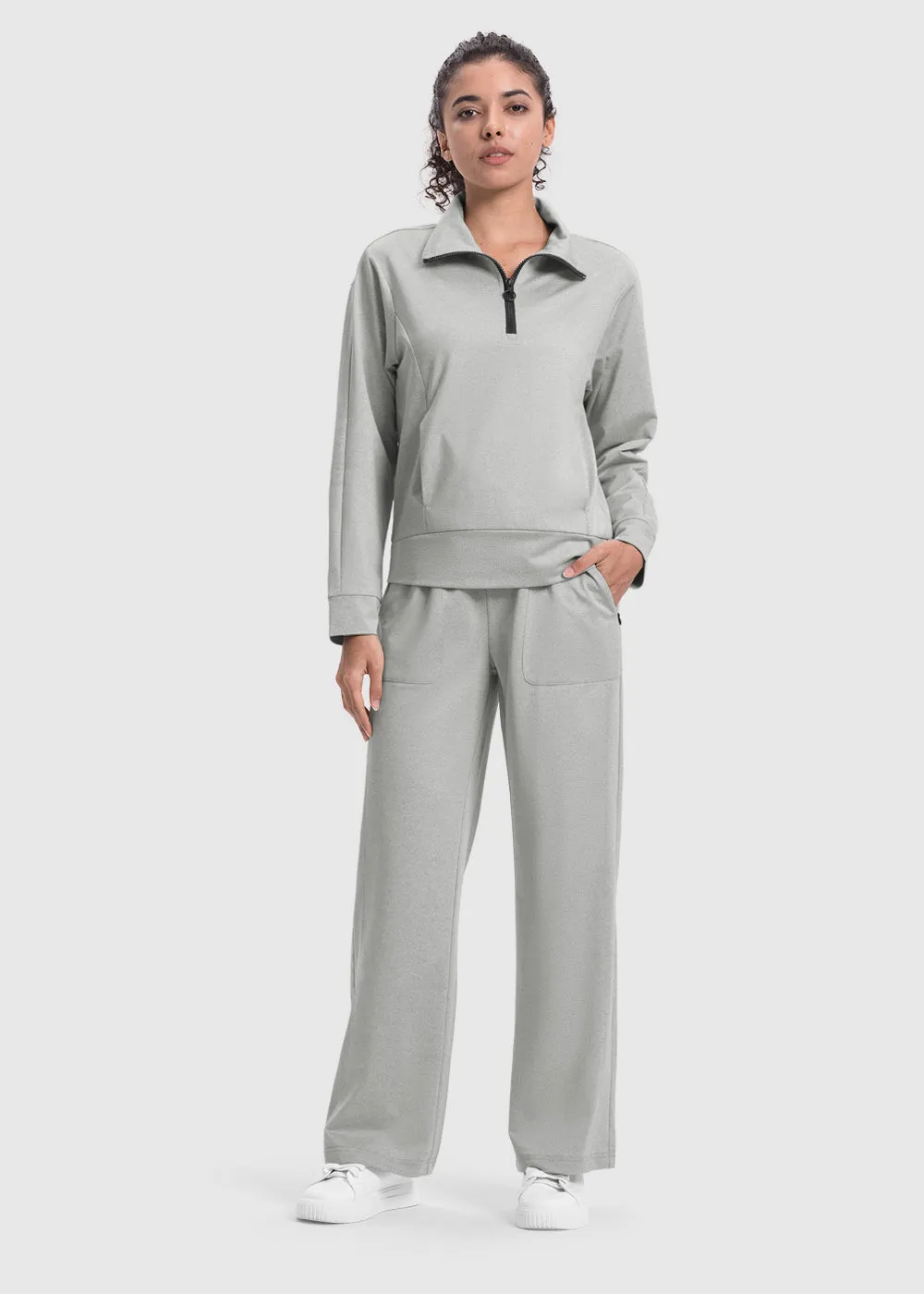 Women's 1/4 Half Zip Sweatshirt and Wide Leg Pants Lounge Sets