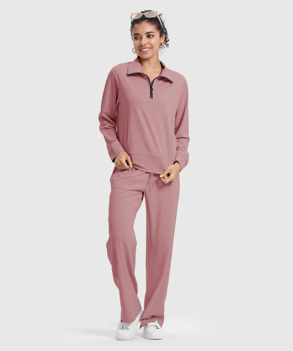 Women's 1/4 Half Zip Sweatshirt and Wide Leg Pants Lounge Sets