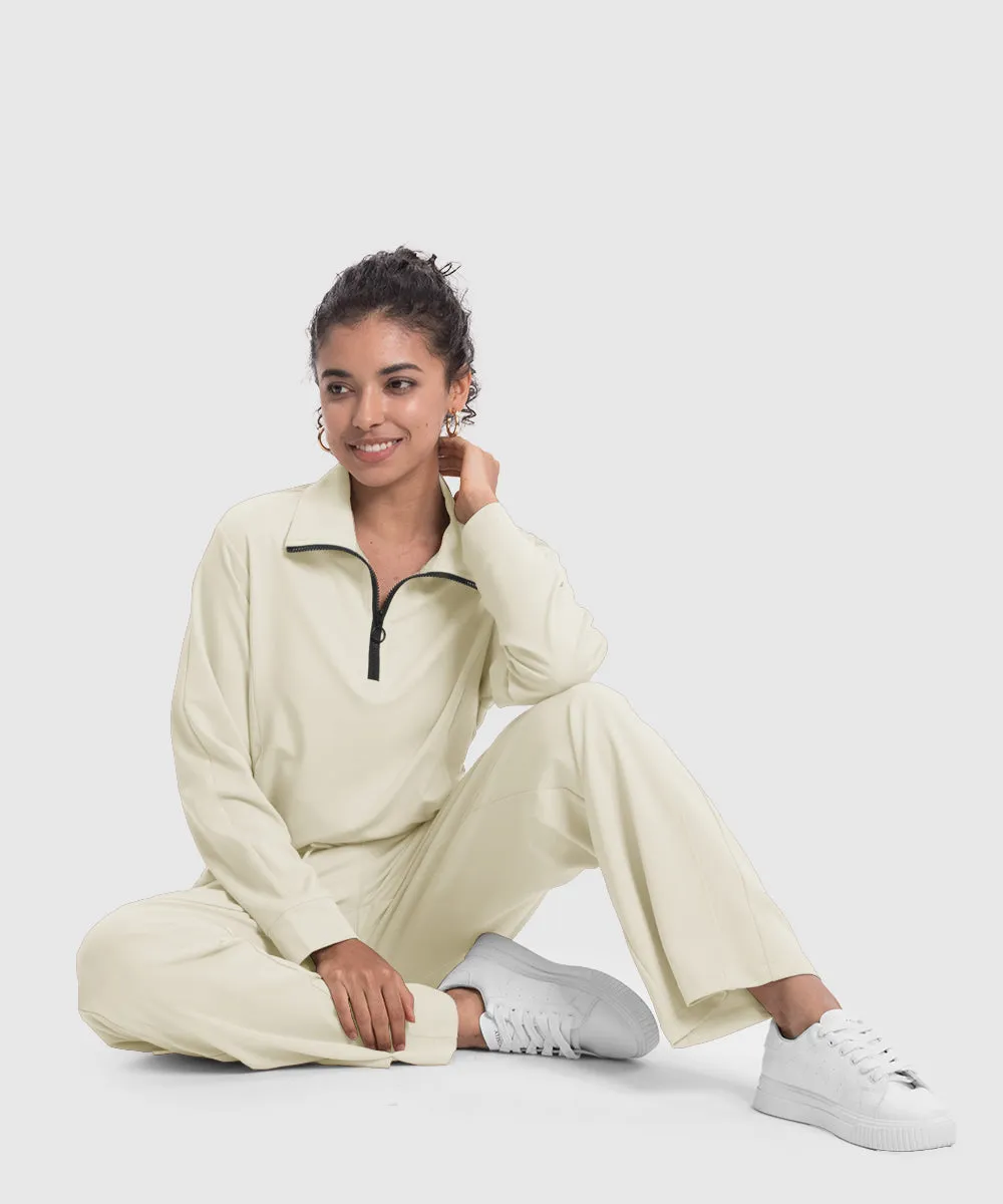 Women's 1/4 Half Zip Sweatshirt and Wide Leg Pants Lounge Sets