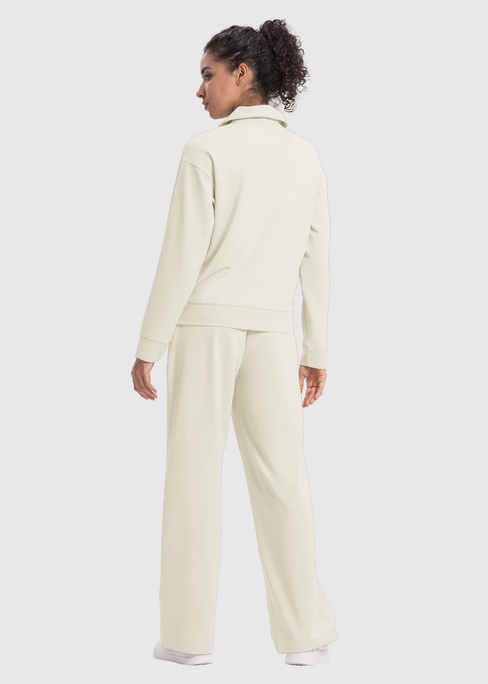 Women's 1/4 Half Zip Sweatshirt and Wide Leg Pants Lounge Sets