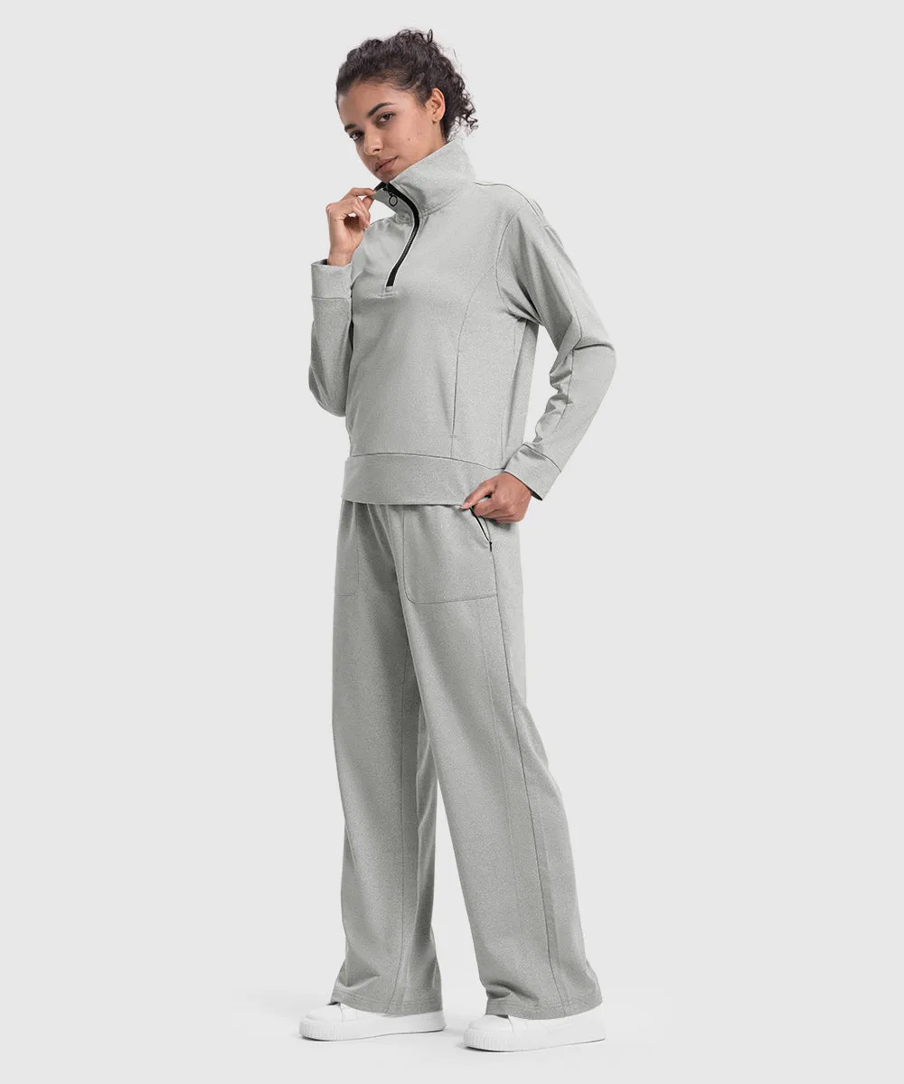 Women's 1/4 Half Zip Sweatshirt and Wide Leg Pants Lounge Sets