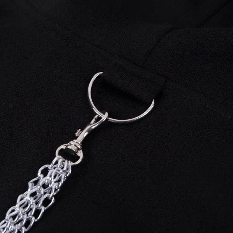 Women's Autumn Cotton Oversize Long-Sleeved Cropped Hoodie With Decorative Chains