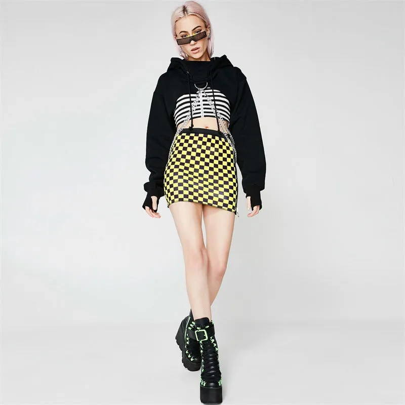Women's Autumn Cotton Oversize Long-Sleeved Cropped Hoodie With Decorative Chains