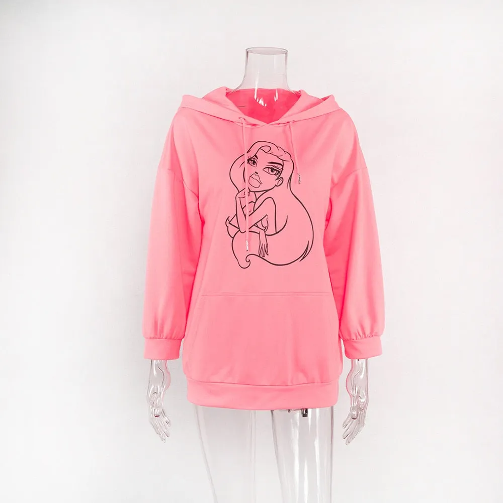 Women's Autumn/Winter Loose Printed Hoodie