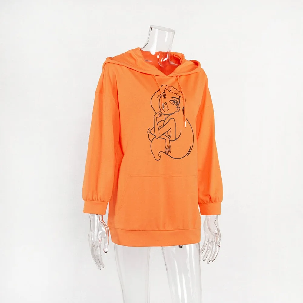 Women's Autumn/Winter Loose Printed Hoodie