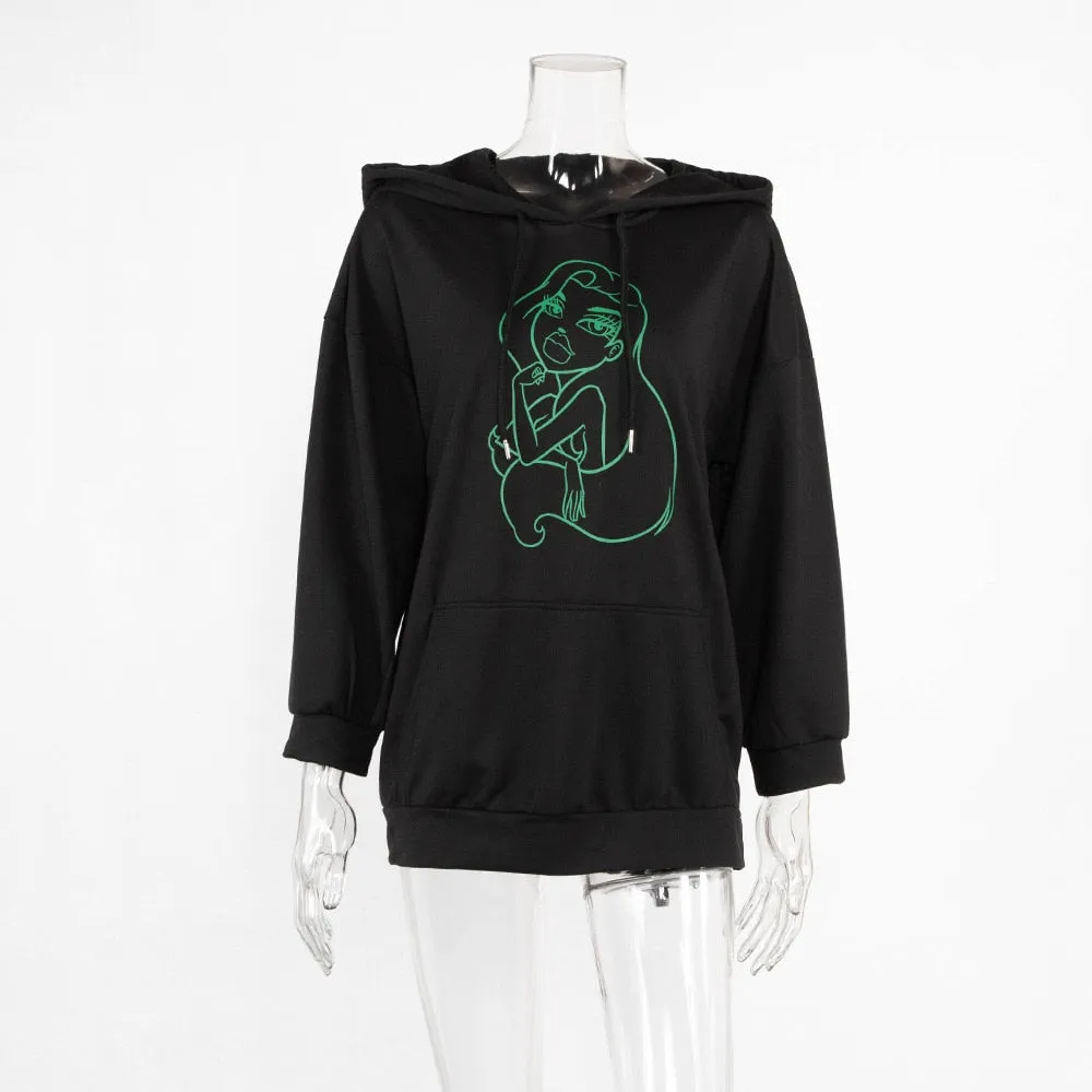 Women's Autumn/Winter Loose Printed Hoodie