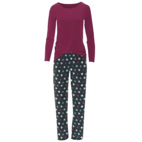 Women's Print Bamboo Long Sleeve Loosey Goosey Tee & Pajama Pants Set - Pine Happy Gumdrops