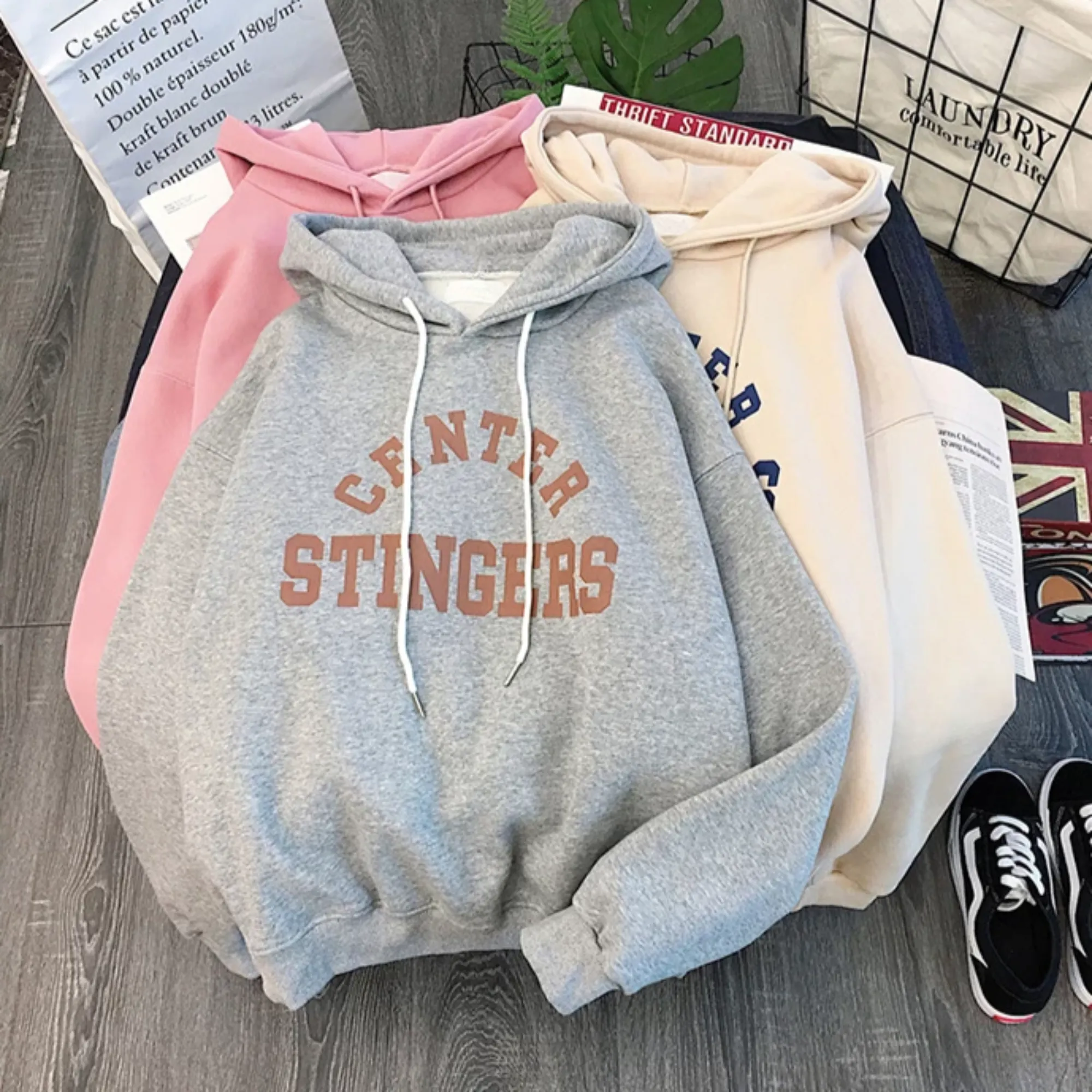 Women's Winter Casual Polyester Hooded Warm Sweatshirt