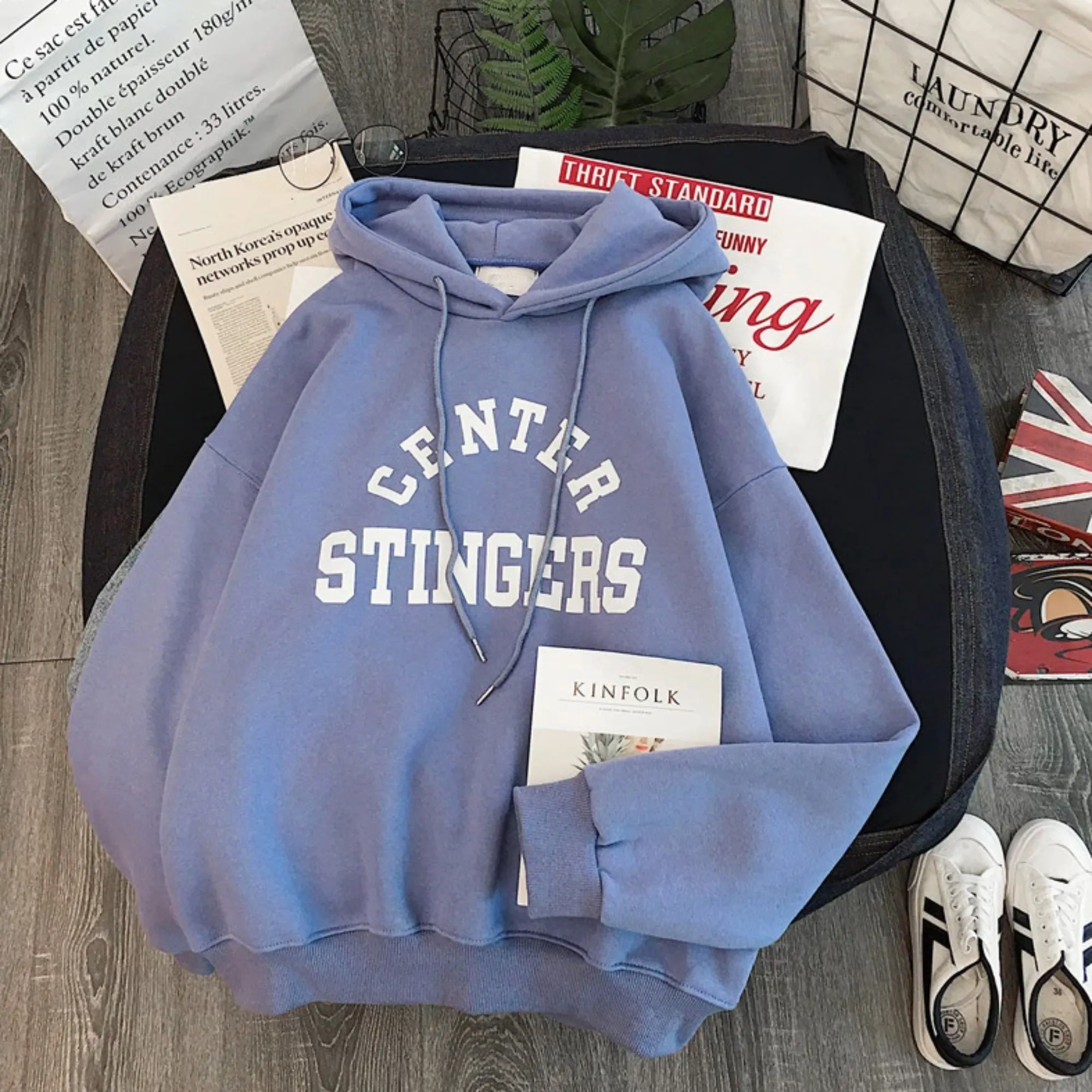 Women's Winter Casual Polyester Hooded Warm Sweatshirt